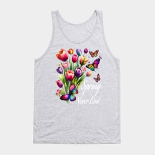 Tulips blossoms with Fluttering Butterflies Spring Never End colorful Eternal Springtime season Floral Display Tank Top